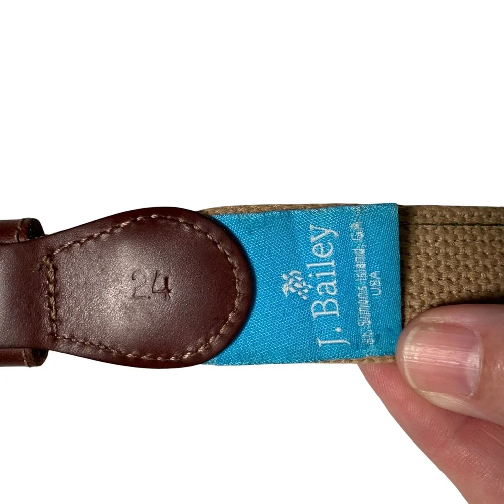 J. Bailey Kids Golf Buddy Belt Green Tan Canvas Leather Size 24 USA Made